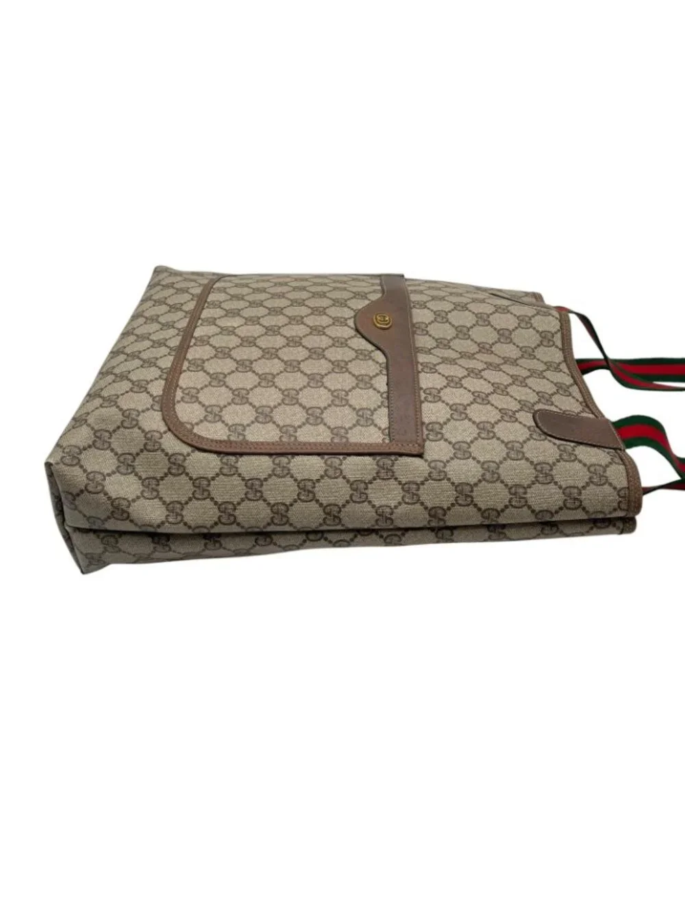 Gucci Tote Handle Vintage Sherry Line GG Plus Leather Gray Judah Brown Gold